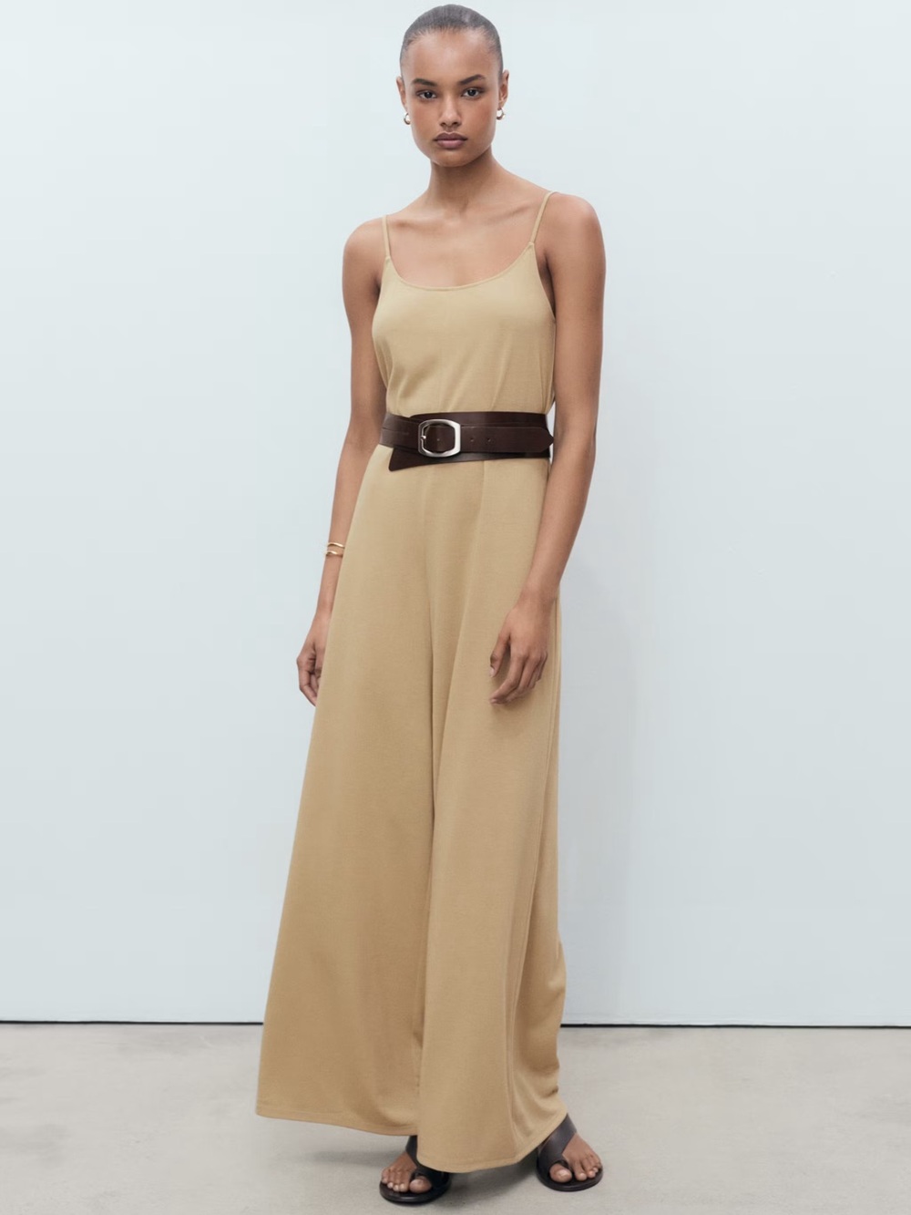 Mango Brown shift long jumpsuit NWT